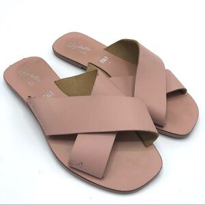 SEYCHELLES Cross Strap Sandals Flat Pink Leather 7 Women Made in Italy Blush